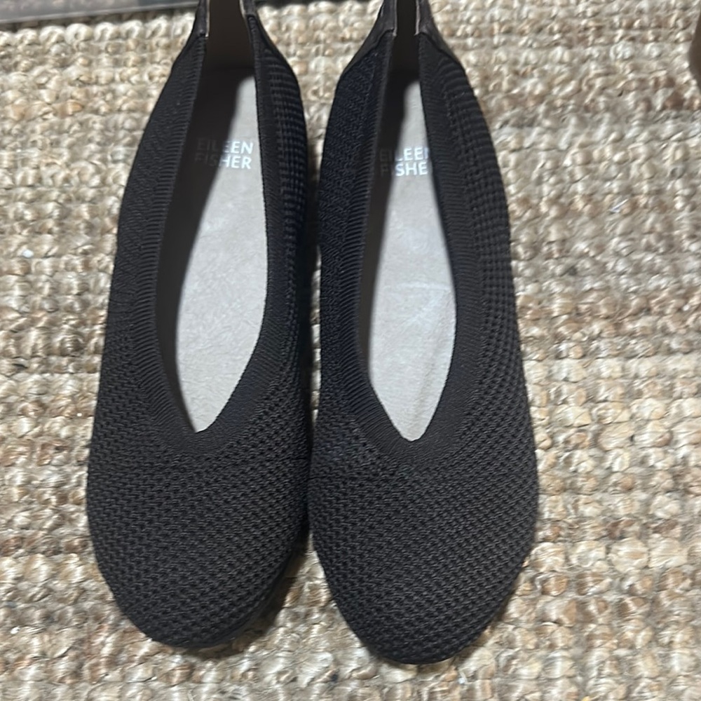 Eileen Fisher Black Knit Slip-On Ballet Flats